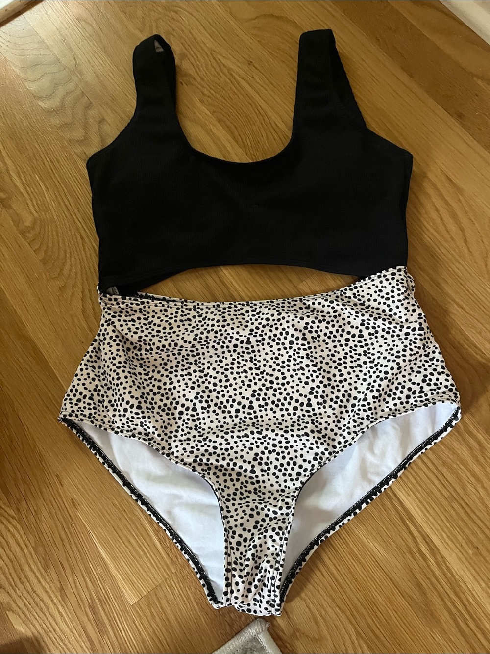 Black & White Dot High-Waist One-Piece Swimsuit